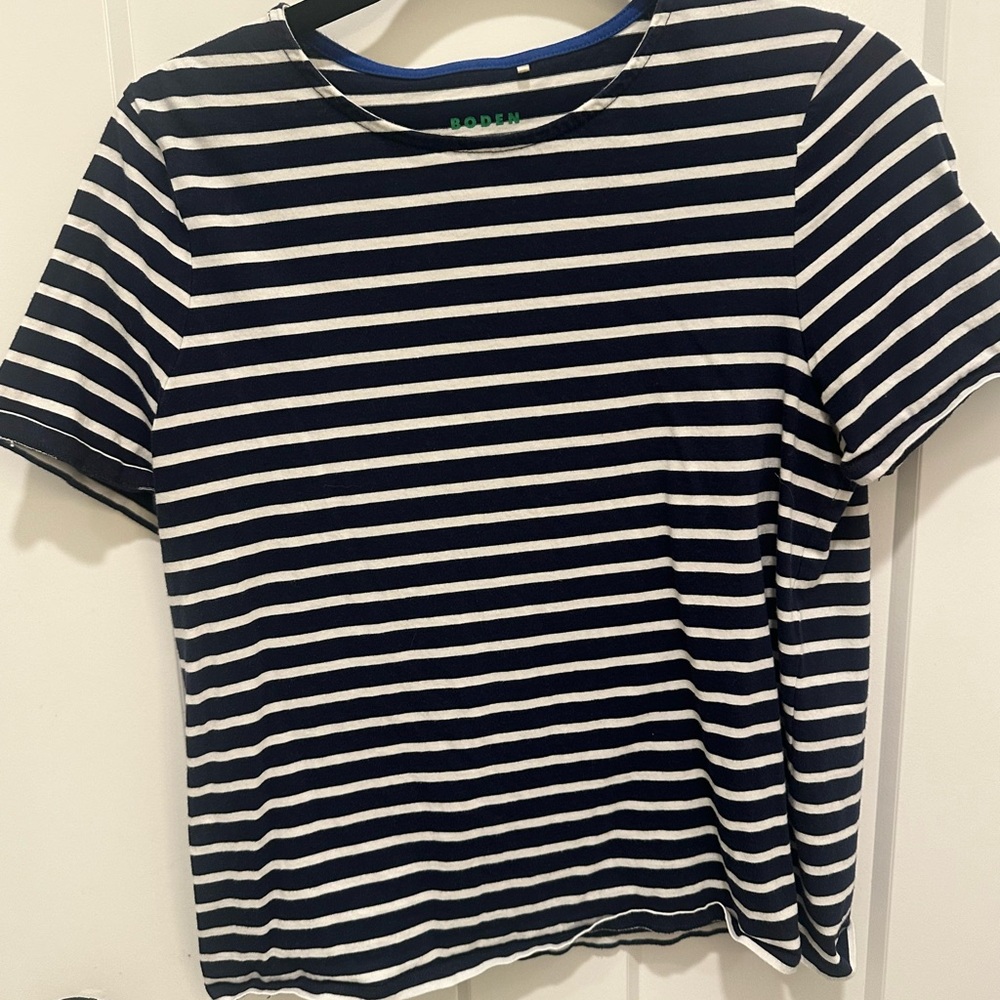 Boden Navy and Cream Striped Top